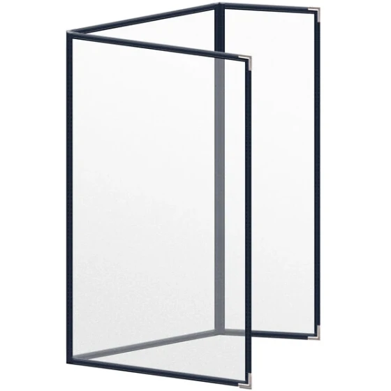 H. Risch, Inc. TEDQ Deluxe Sewn 8 1/2" x 14" Blue 6 View Menu Cover with Silver Smooth Corners and Matte Finish