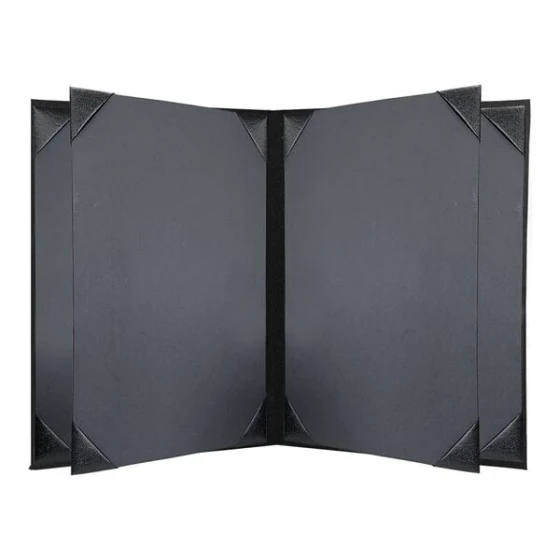 H. Risch, Inc. Linen 8 1/2" x 11" Customizable Nero 6-View Menu Cover with Album Style Corners - 25/Case