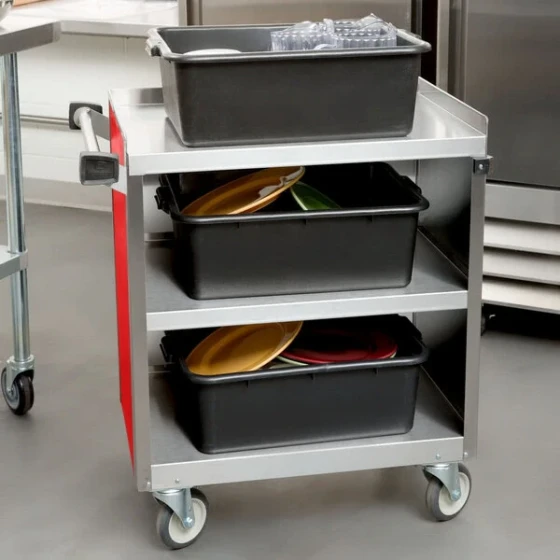 Lakeside 822RD Heavy-Duty Stainless Steel Three Shelf Utility Cart With Enclosed Base and Red Finish - 19 1/2" x 31 1/3" x 34 1/2"