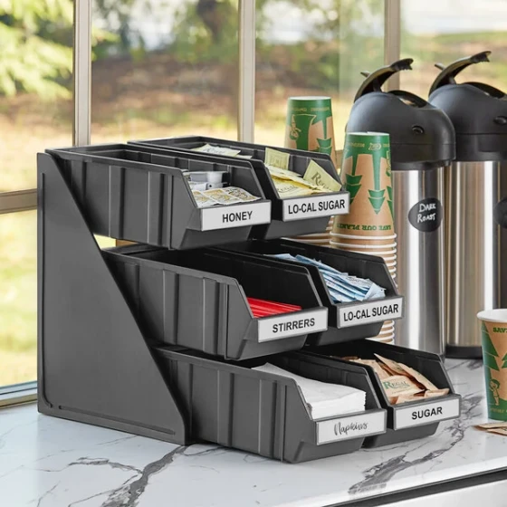 Choice Black 3-Tier Self-Serve Organizer Set with 6 Bins and 2 Label Sheets
