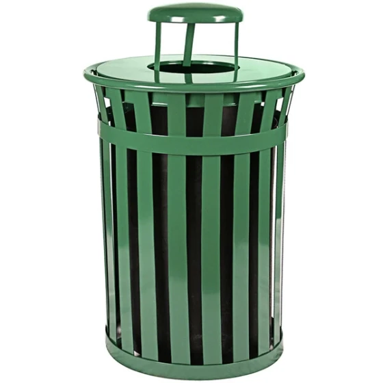 Witt Industries M5001-RC-GN 50 Gallon Oakley Standard Green Steel Outdoor Decorative Trash Can with Rain Cap Lid