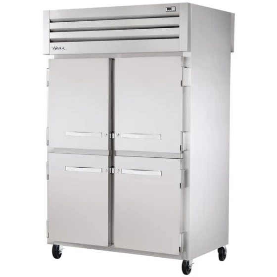 True STR2RPT-4HS-2S-HC Spec Series 52 5/8" Stainless Steel Half Solid Front, Solid Back Door Pass-Through Refrigerator