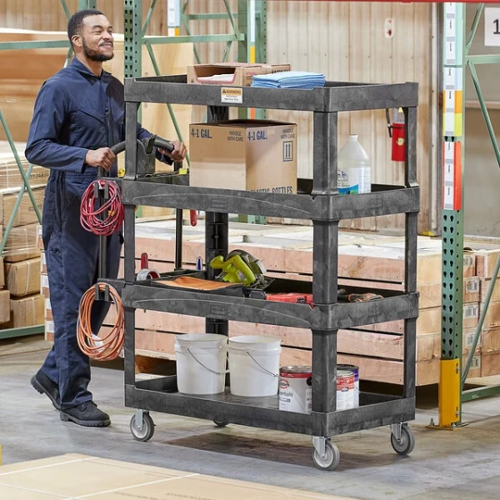 Rubbermaid® 2128657 Ergo Black 700 lb. 4 Shelf Heavy-Duty Utility Cart with Ergonomic Handle