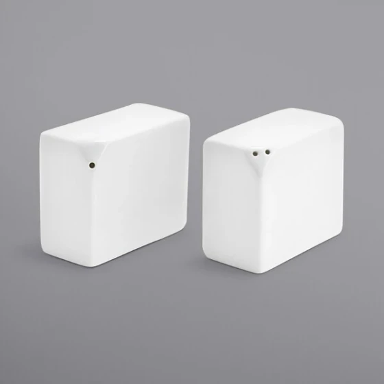 Front of the House 4.5 oz. White Porcelain Rectangular Salt and Pepper Shaker Set - 12/Case