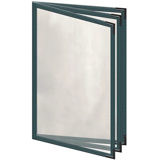 H. Risch, Inc. TETB Deluxe Sewn 5 1/2" x 8 1/2" Green 6 View Vinyl Menu Cover with Black Smooth Corners and Gloss Finish