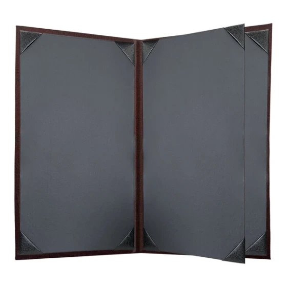 H. Risch, Inc. 8 1/2" x 14" Wine Tuxedo Leather Customizable 4 View Menu Cover with Picture Corners