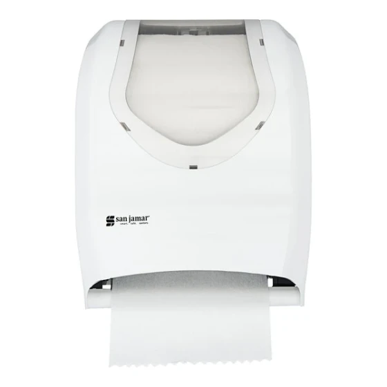 San Jamar T1370WHCL Tear-N-Dry Summit Hands Free Roll Towel Dispenser - White / Clear