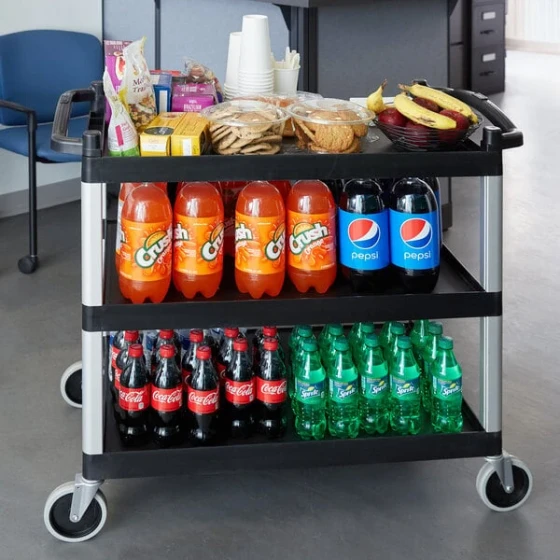 Cambro BC340KD110 Black Three Shelf Utility Cart (Unassembled) - 40" x 21 1/4" x 37 1/2"