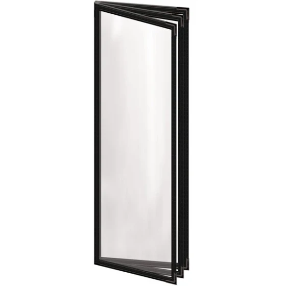 H. Risch, Inc. TETB Deluxe Sewn 4 1/4" x 14" Black 6 View Vinyl Menu Cover with Black Smooth Corners and Gloss Finish