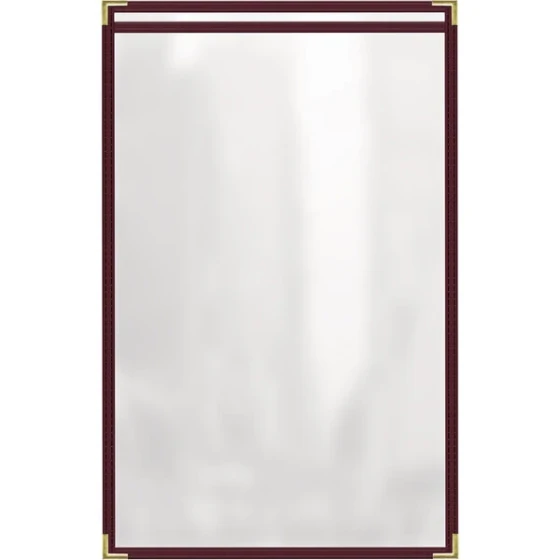 H. Risch, Inc. TES Deluxe Sewn 11" x 17" Maroon 2 View Vinyl Menu Cover with Gold Smooth Corners and Gloss Finish