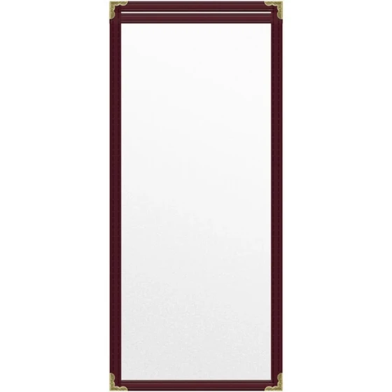 H. Risch, Inc. TES Deluxe Sewn 5 1/2" x 14" Maroon 2 View Vinyl Menu Cover with Gold Decorative Corners and Matte Finish
