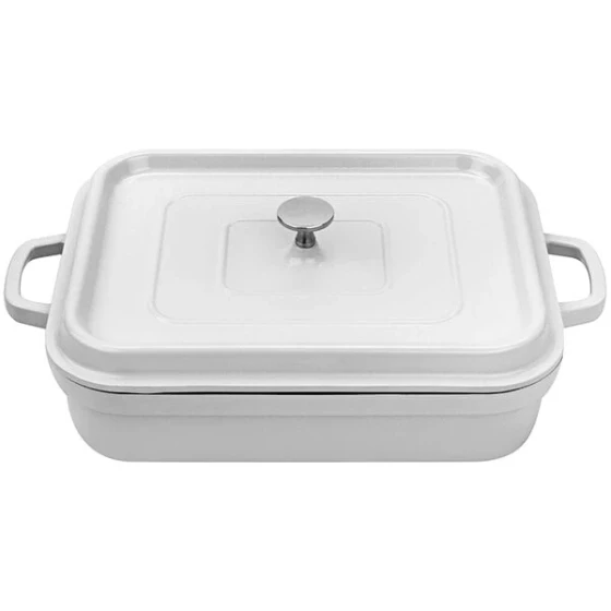 GET Heiss 5 Qt. White Enamel Coated Cast Aluminum Rectangular Roasting Pan with Lid CA-010-AWH/BK/CC