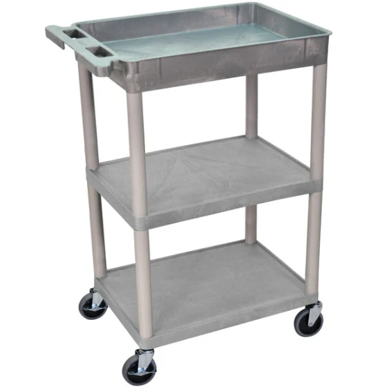 Luxor STC122-G Gray Three Shelf Utility Cart