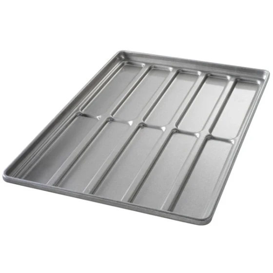 Chicago Metallic 41052 Glazed Aluminized Steel Blunt End Hoagie Bun Pan - 10 Molds