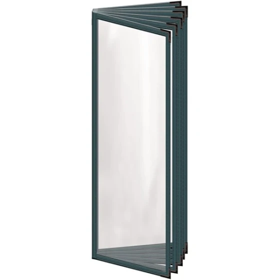 H. Risch, Inc. TE-12V Deluxe Sewn 4 1/4" x 14" Green 12 View Vinyl Menu Cover with Black Smooth Corners and Gloss Finish