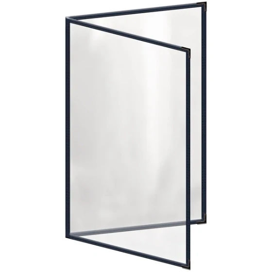 H. Risch, Inc. TED Deluxe Sewn 8 1/2" x 14" Blue 4 View Menu Cover with Black Smooth Corners and Gloss Finish