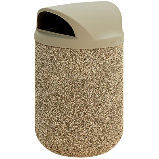 Wausau Tile TF1100 31 Gallon Concrete Round Trash Can with Plastic Dome Top