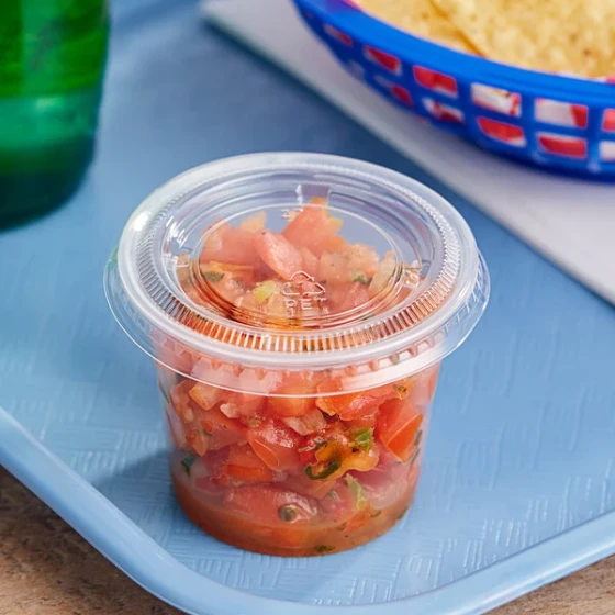 Choice 5.5 oz. Clear Plastic Souffle Cup / Portion Cup with PET Plastic Lid - 100/Case