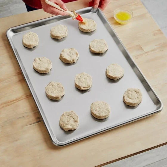 Baker's Lane Full Size NSF 12 Gauge 18 inch x 26 inch Open Bead / Semi-Curled Rim Aluminum Bun / Sheet Pan
