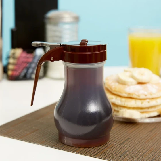 TableCraft PP410B 10 oz. Polypropylene Teardrop Syrup Dispenser with Brown ABS Top - 12/Pack