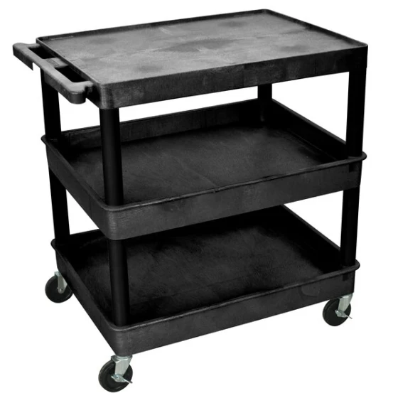 Luxor TC211-B Black Three Shelf Utility Cart