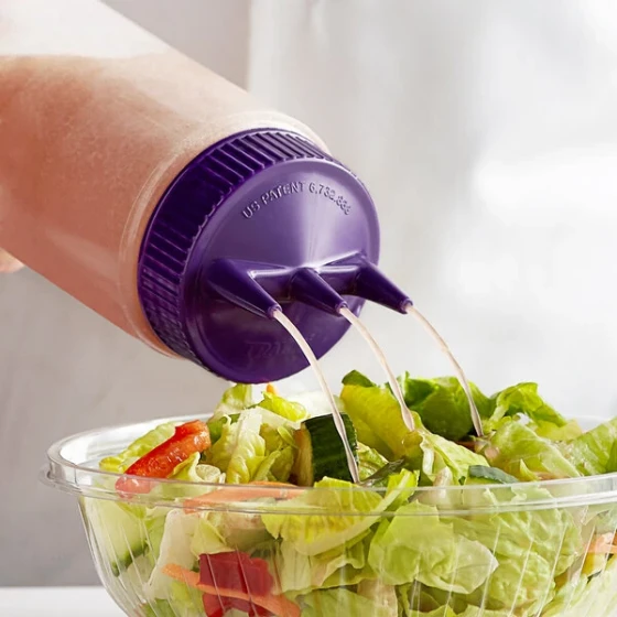 Vollrath 3332-1354 Traex® Color-Mate™ 32 oz. Clear Tri Tip™ Wide Mouth Squeeze Bottle with Purple Cap