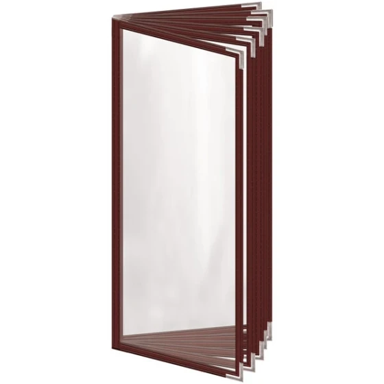 H. Risch, Inc. TE-12V Deluxe Sewn 4 1/4" x 11" Maroon 12 View Vinyl Menu Cover with Silver Smooth Corners and Gloss Finish