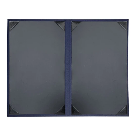 H. Risch, Inc. Linen 8 1/2" x 14" Customizable Royal 2-View Menu Cover with Album Style Corners - 25/Case