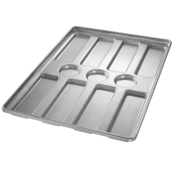 Chicago Metallic 41053 Glazed Aluminized Steel Blunt End Hoagie Bun Pan - 8 Molds