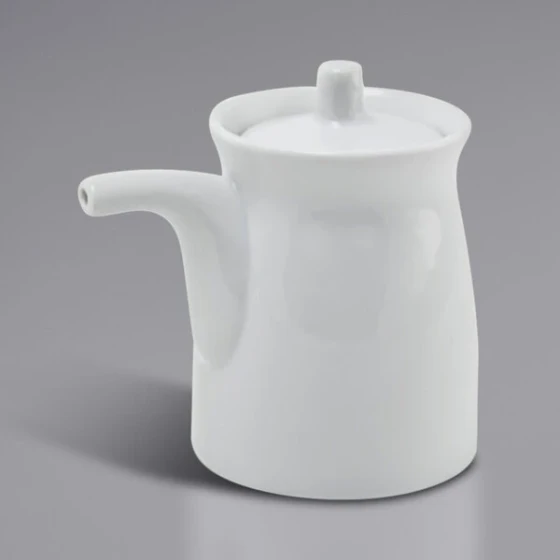 Front of the House Nouvelle 6 oz. Bright White Porcelain Pourer / Creamer with Lid - 6/Case