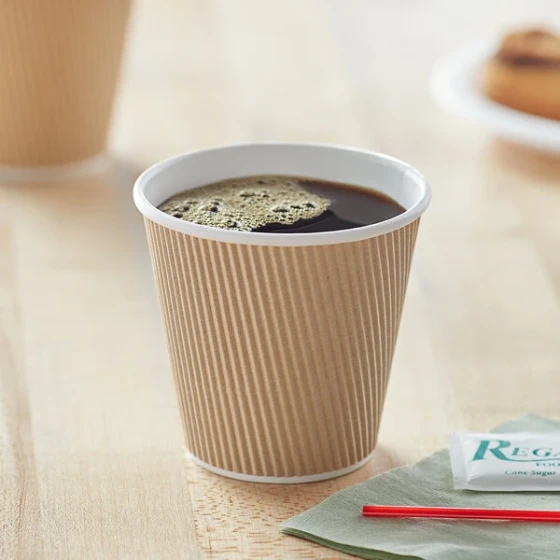 Choice 8 oz. Squat Double Wall Ripple Kraft Paper Hot Cup - 25/Pack