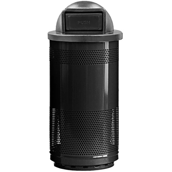 Witt Industries SC35P-01-DT Black, Standard Series 35 Gallon Perforated Steel Outdoor Trash Can with Push Door Dome Top Lid