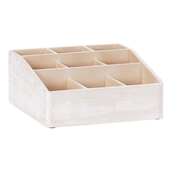 Cal-Mil Newport 9-Section White-Washed Pine Wood Condiment Organizer - 12" x 12" x 5 1/2"