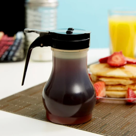 TableCraft PP410BK 10 oz. Polypropylene Teardrop Syrup Dispenser with Black ABS Top - 12/Pack