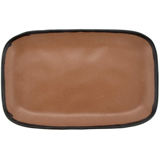 GET Pottery Market Matte 12" x 7 1/2" Speckled Taupe Melamine Rectangular Platter - 12/Pack