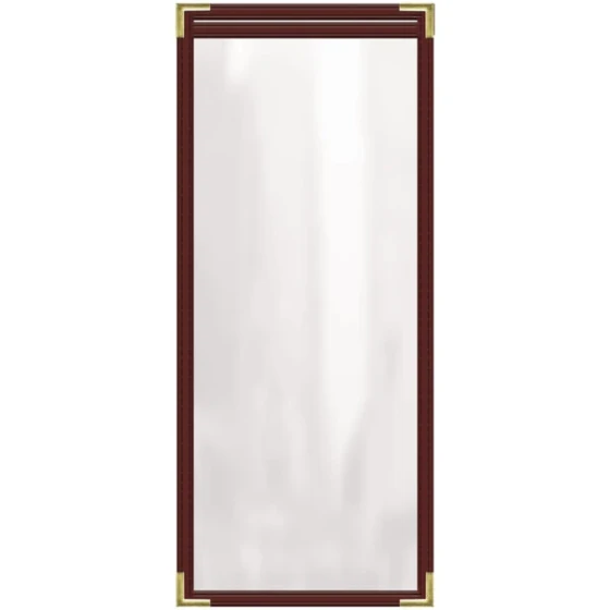 H. Risch, Inc. TES Deluxe Sewn 4 1/4" x 11" Maroon 2 View Vinyl Menu Cover with Gold Smooth Corners and Gloss Finish