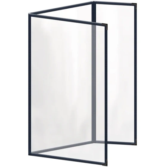 H. Risch, Inc. TEDQ Deluxe Sewn 8 1/2" x 14" Blue 6 View Menu Cover with Black Smooth Corners and Glossy Finish