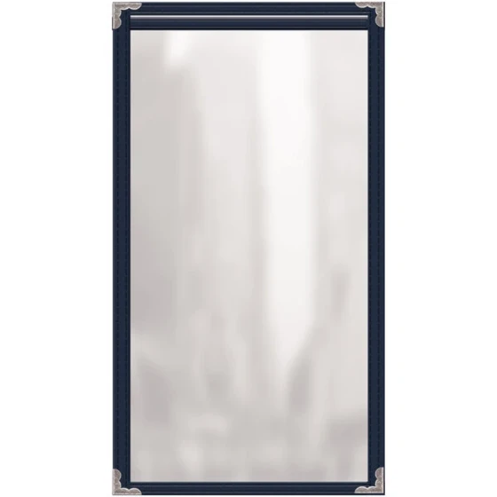 H. Risch, Inc. TES Deluxe Sewn 5 1/2" x 11" Blue 2 View Vinyl Menu Cover with Silver Decorative Corners and Gloss Finish