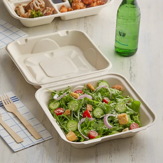 World Centric 9" x 9" x 3" Compostable Fiber Clamshell with Leaf Plus - 300/Case