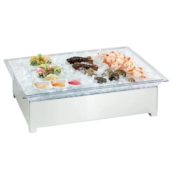Cal-Mil 3033-55 Stainless Steel Ice Housing System with Ice Pan, Drainage Hose, and LED Light - 28 1/2" x 20 1/2" x 8 1/2"
