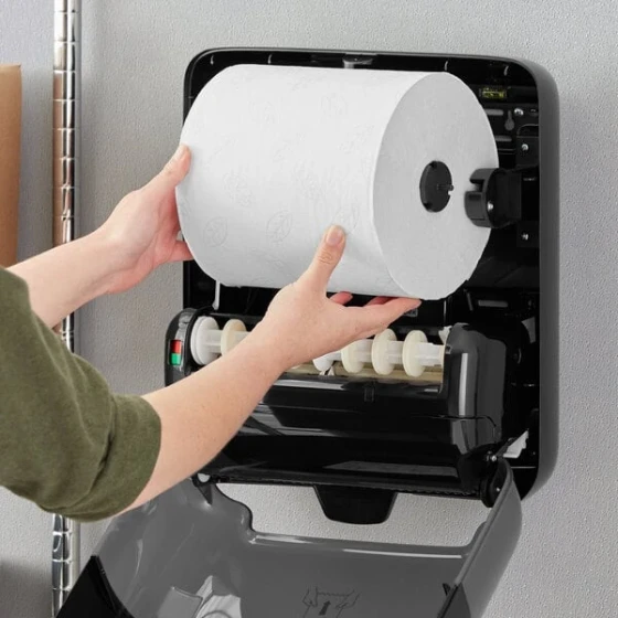 Tork Advanced Matic White with Gray Leaf 2-Ply Paper Towel Roll H1, 525 Feet / Roll - 6/Case