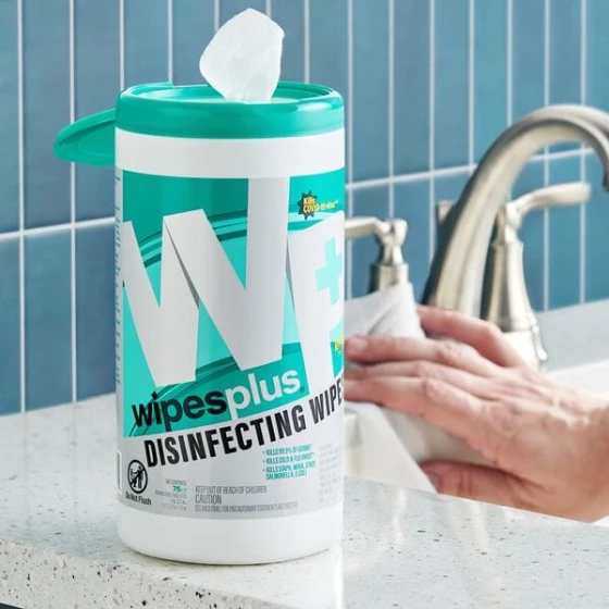 WipesPlus 8" x 7" 75 Count Lemon Scent Alcohol Free Surface Disinfecting Wipes - 6/Case