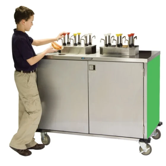 Lakeside 70220G Stainless Steel EZ Serve 4 Pump Condiment Cart with Green Finish - 27 1/2" x 33" x 47"