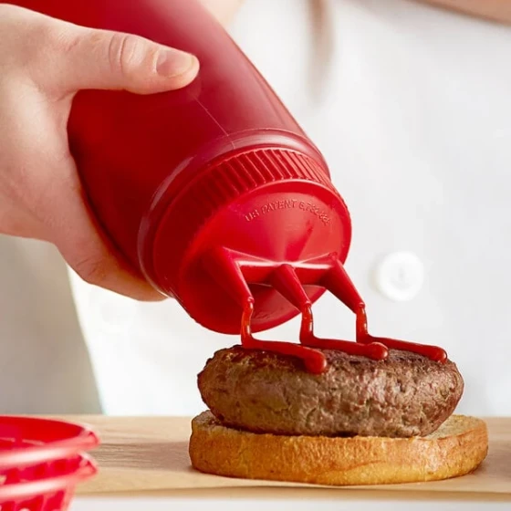 Vollrath 3332-1302 Traex® Color-Mate™ 32 oz. Clear Tri Tip™ Wide Mouth Squeeze Bottle with Red Cap