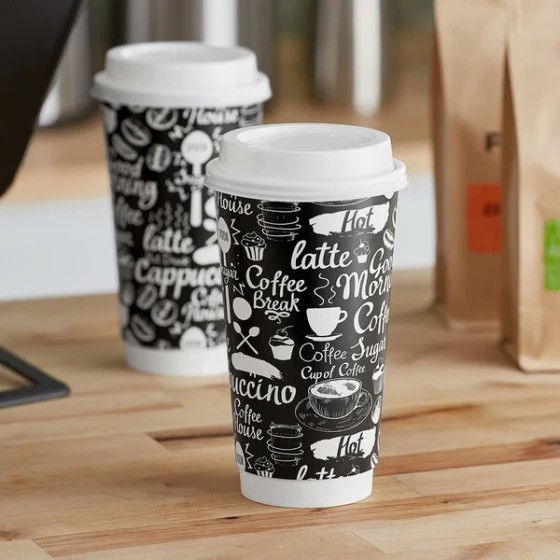 Choice 20 oz. Smooth Double Wall Coffee Break Print Paper Hot Cup and Lid - 100/Case