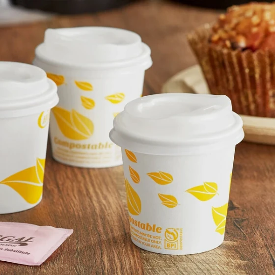 EcoChoice 4 oz. Leaf Print Compostable Paper Hot Cup and PLA Lid - 50/Case