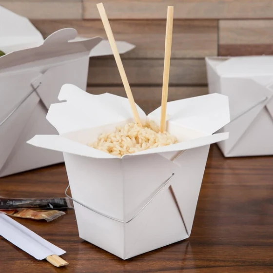 Fold-Pak 32WHWHITEM 32 oz. White Chinese / Asian Paper Take-Out Container with Wire Handle - 500/Case