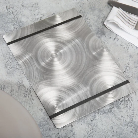 Menu Solutions ALSIN57-RB Alumitique 5" x 7" Customizable Swirl Aluminum Menu Board with Black Bands