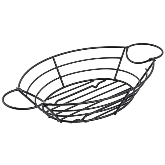 TableCraft H711372BK Meranda Collection 13" x 7" x 2" Oval Black Powder Coated Wire Basket with Ramekin Holders