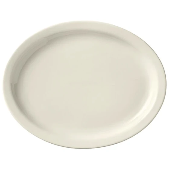 Libbey Porcelana Cream 13 1/2" x 11" Oval Cream White Narrow Rim Porcelain Platter - 6/Case